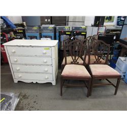 Vintage Dresser & 4 Antique Mahogany Chairs