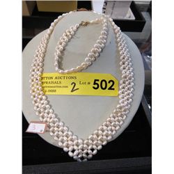 New Woven Fresh Water Pearl Necklace and Bracelet