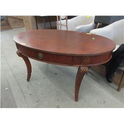 Vintage Oval Wood Table with Drawer
