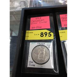 1958 Canadian Silver Dollar Coin - .800 Silver