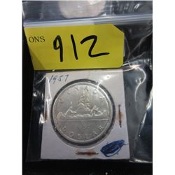 1957 Canadian Silver Dollar Coin  - .800 Silver