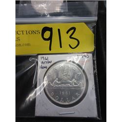 1961 Canadian Silver Dollar Coin  - .800 Silver