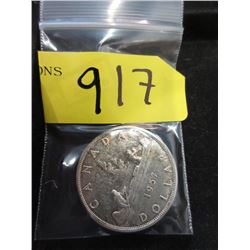 1957 Canadian Silver Dollar Coin  - .800 Silver
