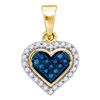 Image 1 : 0.13 CTW Blue Color Diamond Cluster Small Heart Pendant 10KT Yellow Gold - REF-10N5F