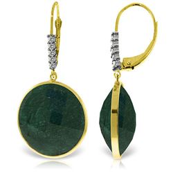 Genuine 46.15 ctw Green Sapphire Corundum & Diamond Earrings Jewelry 14KT Yellow Gold - REF-78V3W