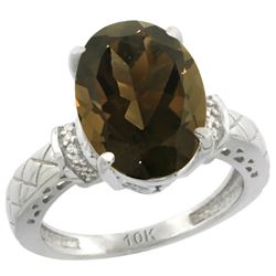 Natural 5.53 ctw Smoky-topaz & Diamond Engagement Ring 14K White Gold - REF-60H3W