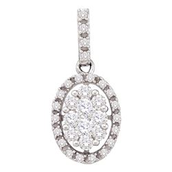 0.50 CTWDiamond Oval Cluster Pendant 14KT White Gold - REF-44X9Y