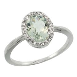 Natural 1.22 ctw Green-amethyst & Diamond Engagement Ring 14K White Gold - REF-27A2V