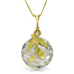 Genuine 5.32 ctw Green Amethyst & Diamond Necklace Jewelry 14KT Yellow Gold - REF-31F2Z