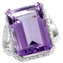 Natural 13.72 ctw amethyst & Diamond Engagement Ring 14K White Gold - REF-81M3H