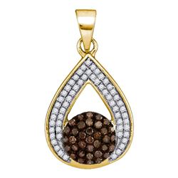 0.33 CTW Cognac-brown Color Diamond Teardrop Cluster Pendant 10KT Yellow Gold - REF-22M4H