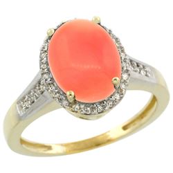 Natural 2.49 ctw Coral & Diamond Engagement Ring 14K Yellow Gold - REF-39F9N