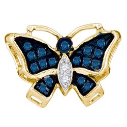 0.07 CTW Blue Color Diamond Butterfly Bug Pendant 10KT Yellow Gold - REF-6N6F