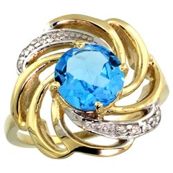 Natural 2.25 ctw swiss-blue-topaz & Diamond Engagement Ring 14K Yellow Gold - REF-57H8W