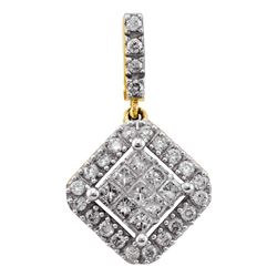 0.33 CTW Princess Diamond Diagonal Square Cluster Pendant 14KT Yellow Gold - REF-32W9K