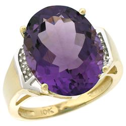 Natural 11.02 ctw Amethyst & Diamond Engagement Ring 10K Yellow Gold - REF-50M9H