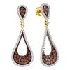 Image 1 : 1 CTW Cognac-brown Color Diamond Teardrop Dangle Earrings 10KT Yellow Gold - REF-75K2W