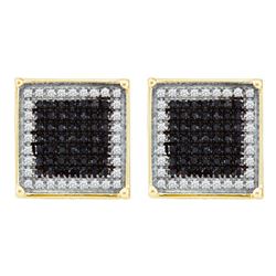 0.90 CTWMens Black Color Diamond Square Cluster Earrings 10KT Yellow Gold - REF-37K5W