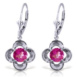 Genuine 1.10 ctw Pink Topaz Earrings Jewelry 14KT White Gold - REF-38V2W