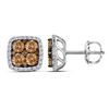 Image 1 : 2.04 CTW Brown Color Diamond Square Cluster Earrings 14KT White Gold - REF-152X9Y