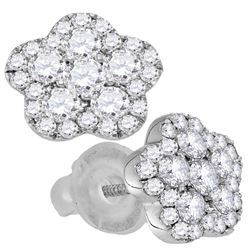 0.82 CTW Diamond Star Cluster Screwback Earrings 14KT White Gold - REF-75N2F