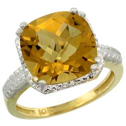 Natural 5.96 ctw Whisky-quartz & Diamond Engagement Ring 14K Yellow Gold - REF-40M5H