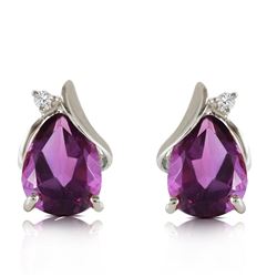 Genuine 3.16 ctw Amethyst & Diamond Earrings Jewelry 14KT White Gold - REF-45K2V