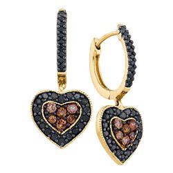 0.62 CTW Black Color Diamond Heart Cluster Earrings 14KT Yellow Gold - REF-52Y4X