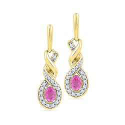 0.60 CTWOval Created Pink Sapphire Dangle Earrings 10KT Yellow Gold - REF-22Y4X