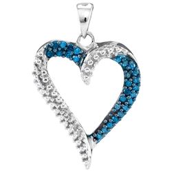 0.20 CTW Blue Color Diamond Heart Pendant 10KT White Gold - REF-14W9K