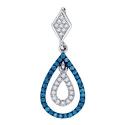 0.18 CTW Blue Color Diamond Teardrop Pendant 10KT White Gold - REF-18K2W