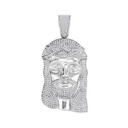 3.05 CTW Mens Diamond Jesus Head Pendant 10KT White Gold - REF-149F9N