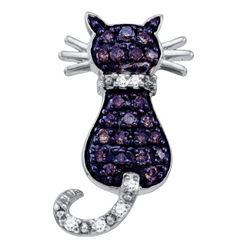 0.33 CTW Cognac-brown Color Diamond Kitty Cat Pendant 10KT White Gold - REF-13X4Y