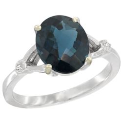 Natural 2.41 ctw London-blue-topaz & Diamond Engagement Ring 10K White Gold - REF-25F5N