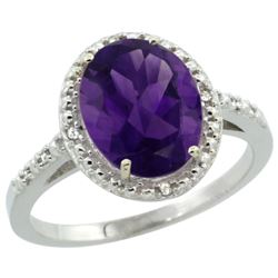 Natural 2.42 ctw Amethyst & Diamond Engagement Ring 14K White Gold - REF-34Z7Y