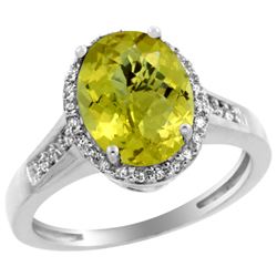 Natural 2.49 ctw Lemon-quartz & Diamond Engagement Ring 10K White Gold - REF-31V4F