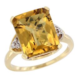 Natural 5.44 ctw whisky-quartz & Diamond Engagement Ring 14K Yellow Gold - REF-43A9V