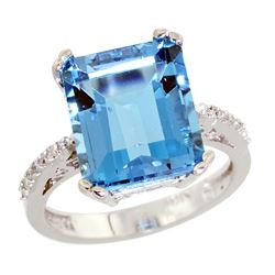 Natural 5.48 ctw Swiss-blue-topaz & Diamond Engagement Ring 14K White Gold - REF-51V4F