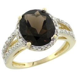 Natural 3.47 ctw Smoky-topaz & Diamond Engagement Ring 14K Yellow Gold - REF-46G3M