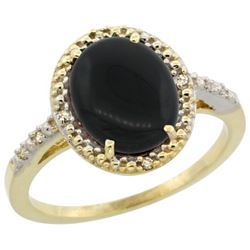 Natural 1.57 ctw Onyx & Diamond Engagement Ring 14K Yellow Gold - REF-32A4V