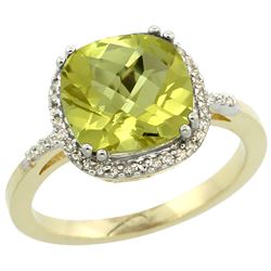 Natural 4.11 ctw Lemon-quartz & Diamond Engagement Ring 14K Yellow Gold - REF-42A9V