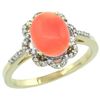 Image 1 : Natural 2.09 ctw Coral & Diamond Engagement Ring 14K Yellow Gold - REF-37K3R