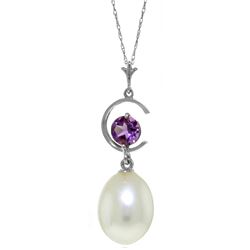 Genuine 4.5 ctw Pearl & Amethyst Necklace Jewelry 14KT White Gold - REF-20W5Y