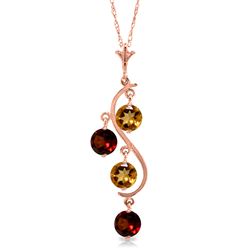 Genuine 2.3 ctw Citrine & Garnet Necklace Jewelry 14KT Rose Gold - REF-30Z2N