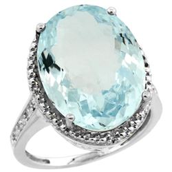 Natural 13.6 ctw Aquamarine & Diamond Engagement Ring 14K White Gold - REF-236X2A