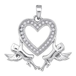 0.10 CTW Diamond Heart Angel Cherub Pendant 10KT White Gold - REF-10N5F