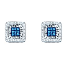 0.50 CTWBlue Color Diamond Square Stud Earrings 10KT White Gold - REF-43X4Y