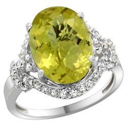 Natural 5.89 ctw lemon-quartz & Diamond Engagement Ring 14K White Gold - REF-86Y5X