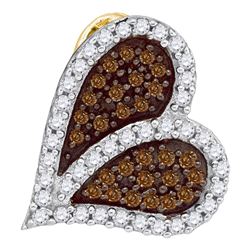 0.33 CTW Cognac-brown Color Diamond Sideways Heart Love Pendant 10KT Yellow Gold - REF-16W4K