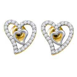 0.19 CTW Diamond Heart Love Earrings 10KT Yellow Gold - REF-19F4N